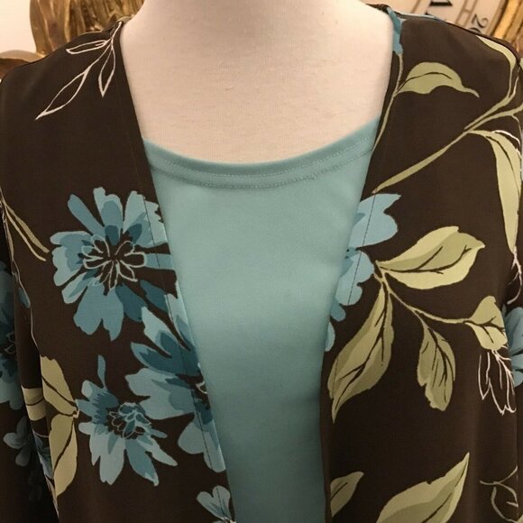 ALFRED DUNNER. Floral Open Front Tie Top with Attached Tank. Size 12P.     B16 - Picture 3 of 6